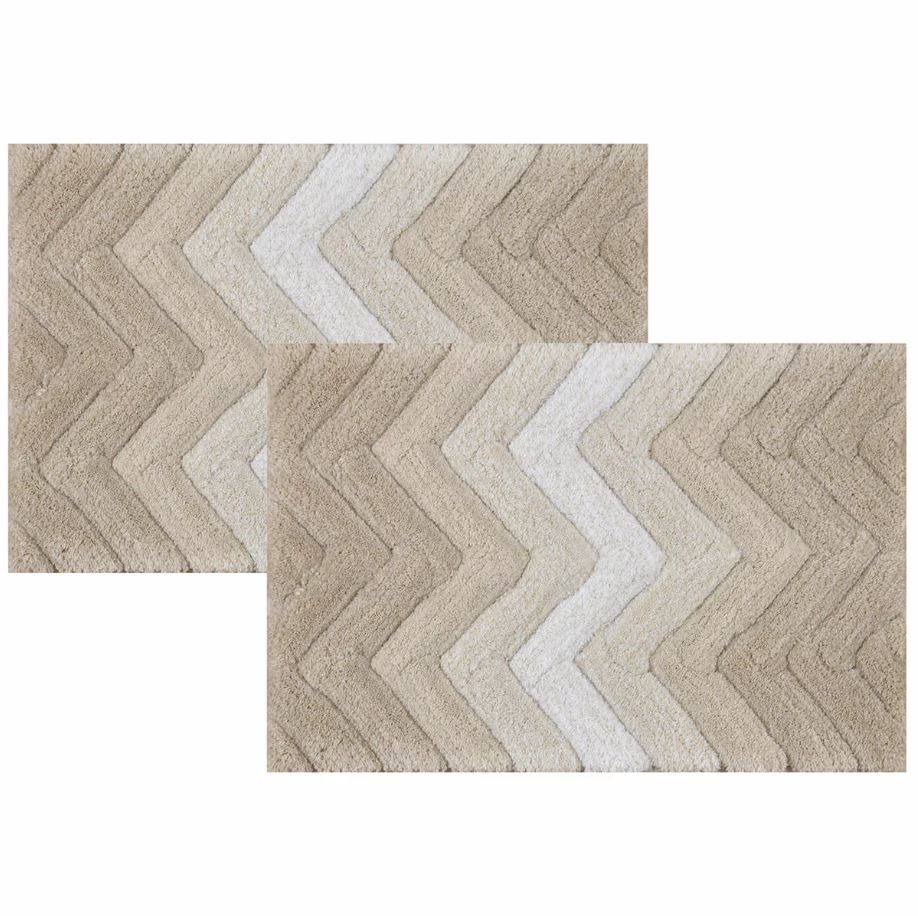 RIVIERA HOMES Chevron Bath Mat 3-Piece, Putty Beige.