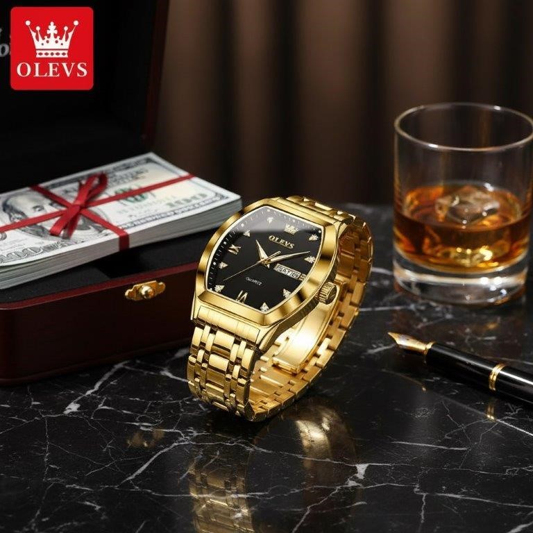 High Quality Simulated Diamond Men's OLEVS Watch-Include Box Original