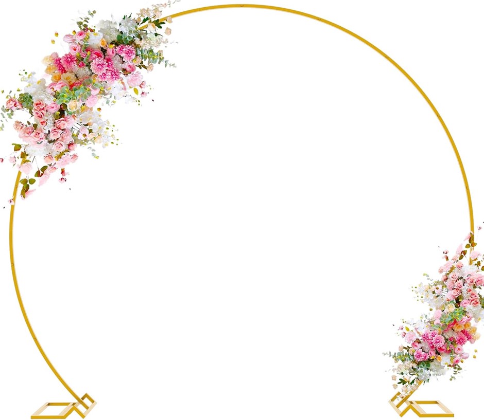 WOKCEER Round Backdrop Stand, 8FT Gold Wedding Arch, Metal Circle Balloon A