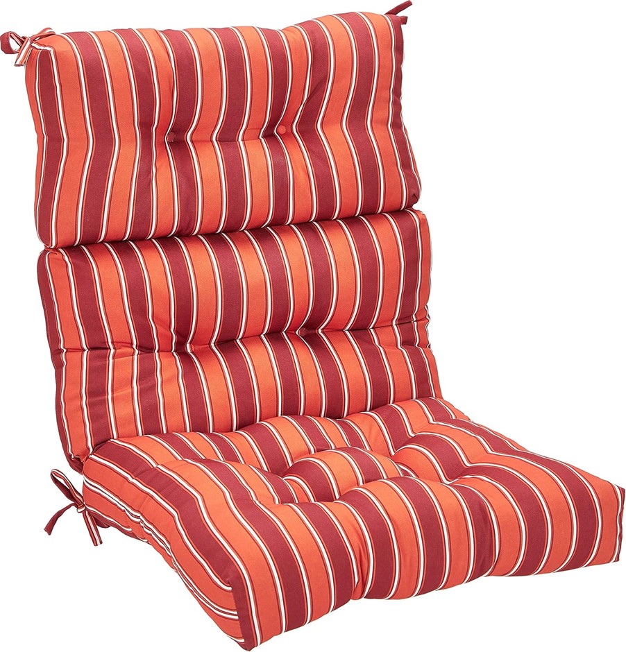 AMAZON BASICS Tufted Outdoor High Back Patio Chair Cushion- Red Stripe.