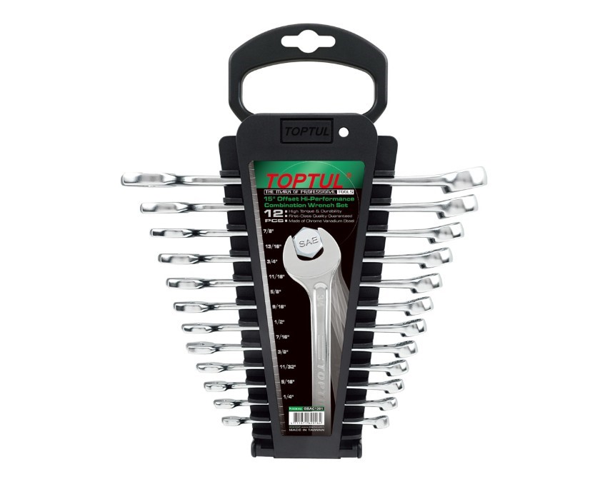 TOPTUL 12pc Hi-Performance AF Combination 15° Wrench Set, GBAC1201.
