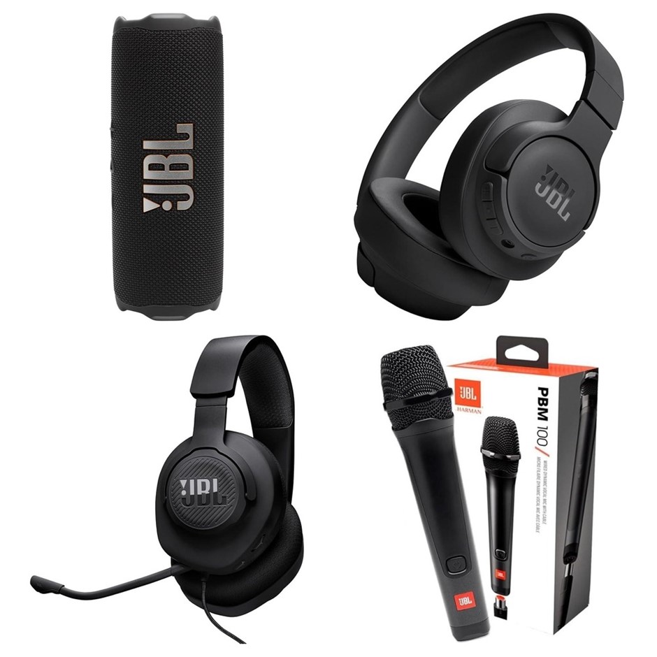 4 x JBL Accessories. 1 x JBL Flip 7 Wireless Speaker. 1 x JBL Tune 720BT W