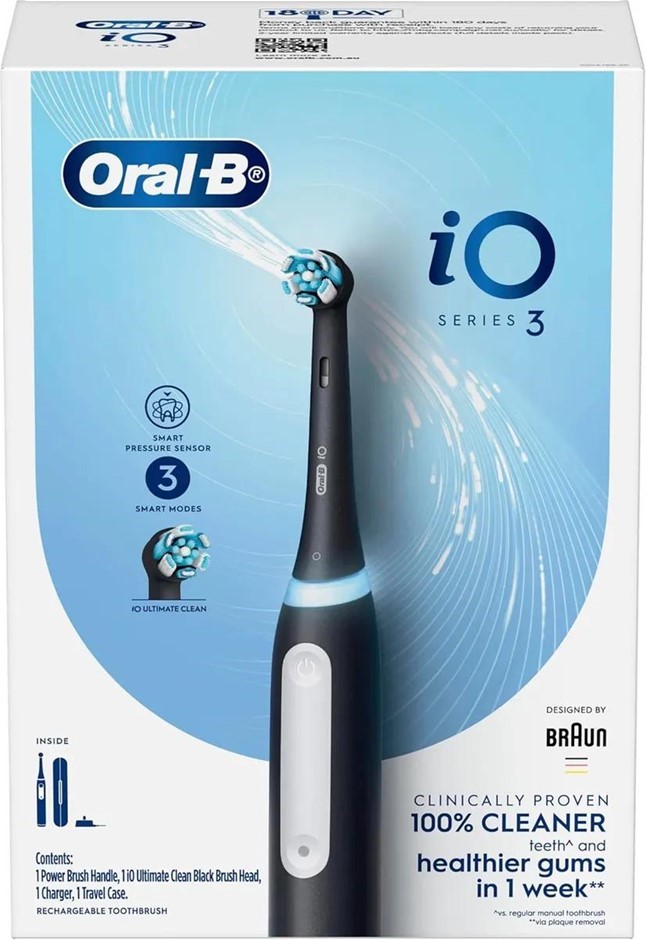 ORAL-B iO Series 3 Rechargeable Electric Toothbrush, Black.