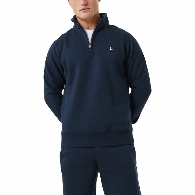 JACK WILLS Men's Barchester 1/4 Zip Pullover, Size M, 75% Cotton, Navy.