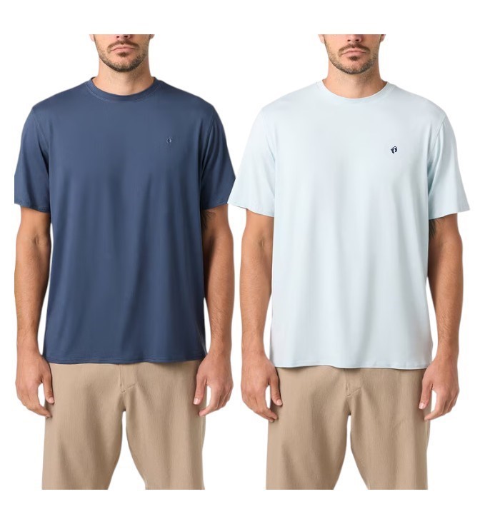 2-Pack HANG TEN Men's UPF50+ Sun Tees, Size M, Blue/Dark Blue.