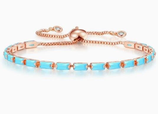 925 Sterling Silver Tennis Bracelet Emerald Cut Turquoise Blue Diamonds
