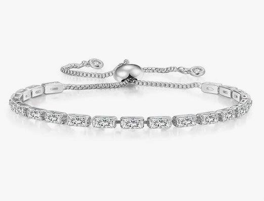 925 Sterling Silver Tennis Bracelet Emerald Cut Simulated Diamonds