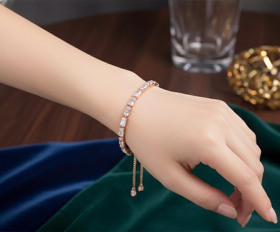 925 Sterling Silver Tennis Bracelet Emerald Cut Simulated Diamonds