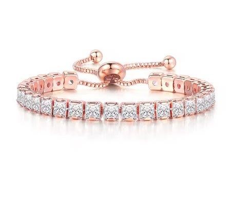 925 Sterling Silver Tennis Bracelet Emerald Cut Simulated Diamonds