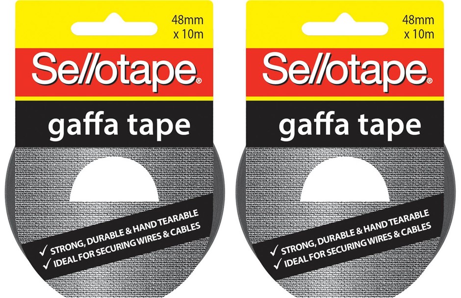2 x SELLOTAPE Gaffa Tape, Black, Strong Waterproof Adhesive, Hand Tearable,