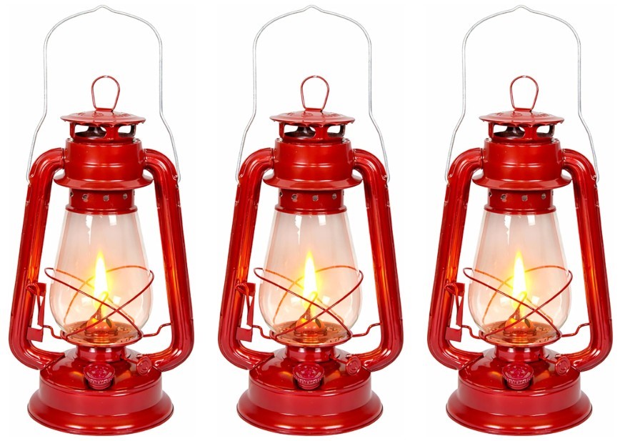 3x Hurricane Lantern – Classic Metal Kerosene Oil Lamp with Glass Globe and