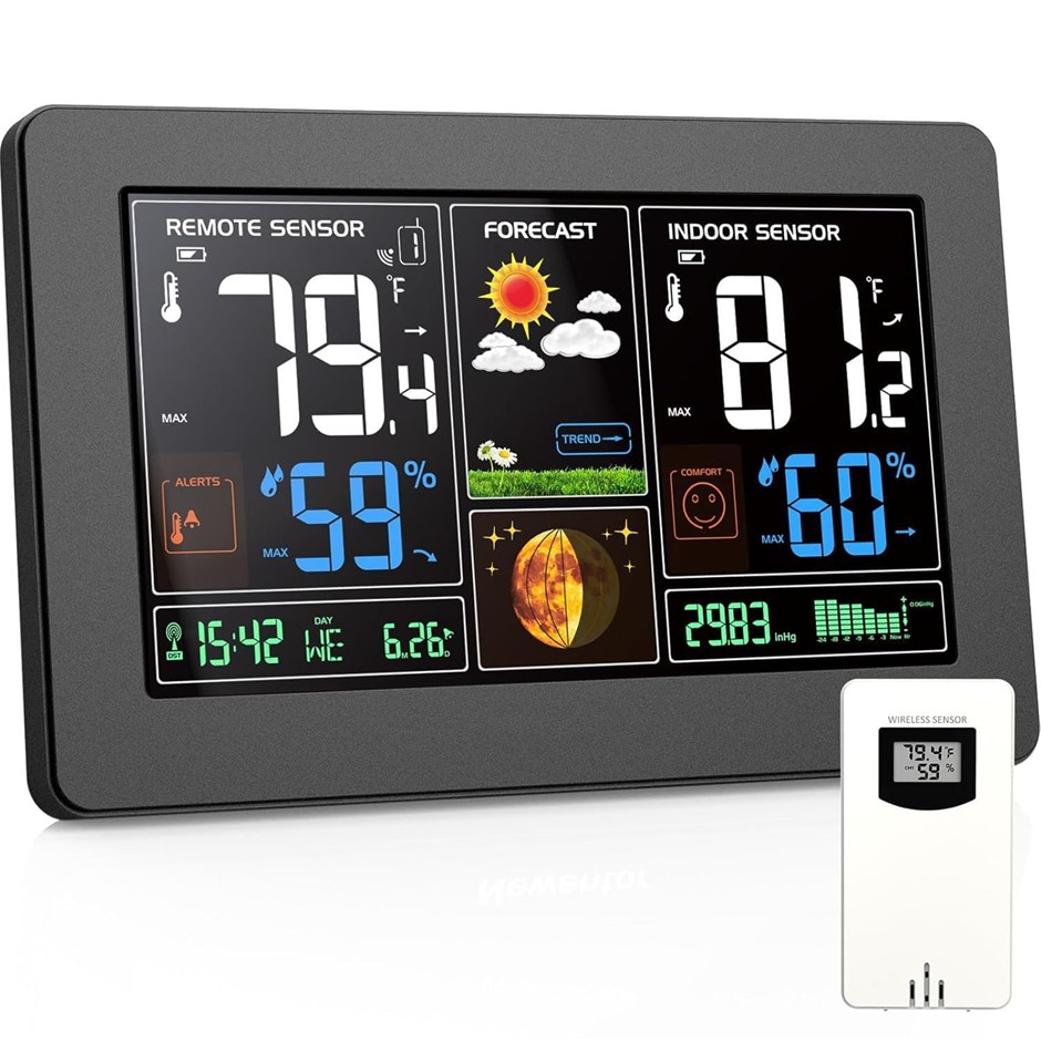 APEXORIGIN Weather Station with Atomic Clock Indoor Outdoor Thermometer Wir