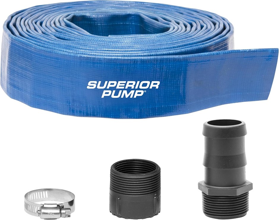 SUPERIOR PUMP 99621 Lay-Flat Discharge Hose Kit, 1-1/2-Inch by 25-Foot. NB: