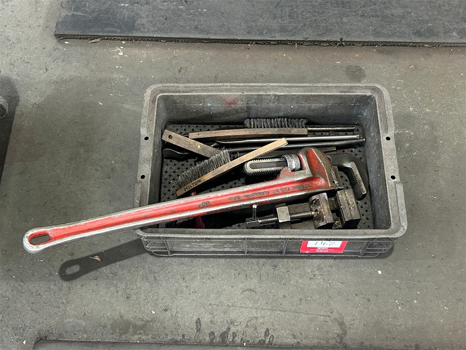 Crate of Assorted Steel Wire Brushes with 36" Adjustable Wrench