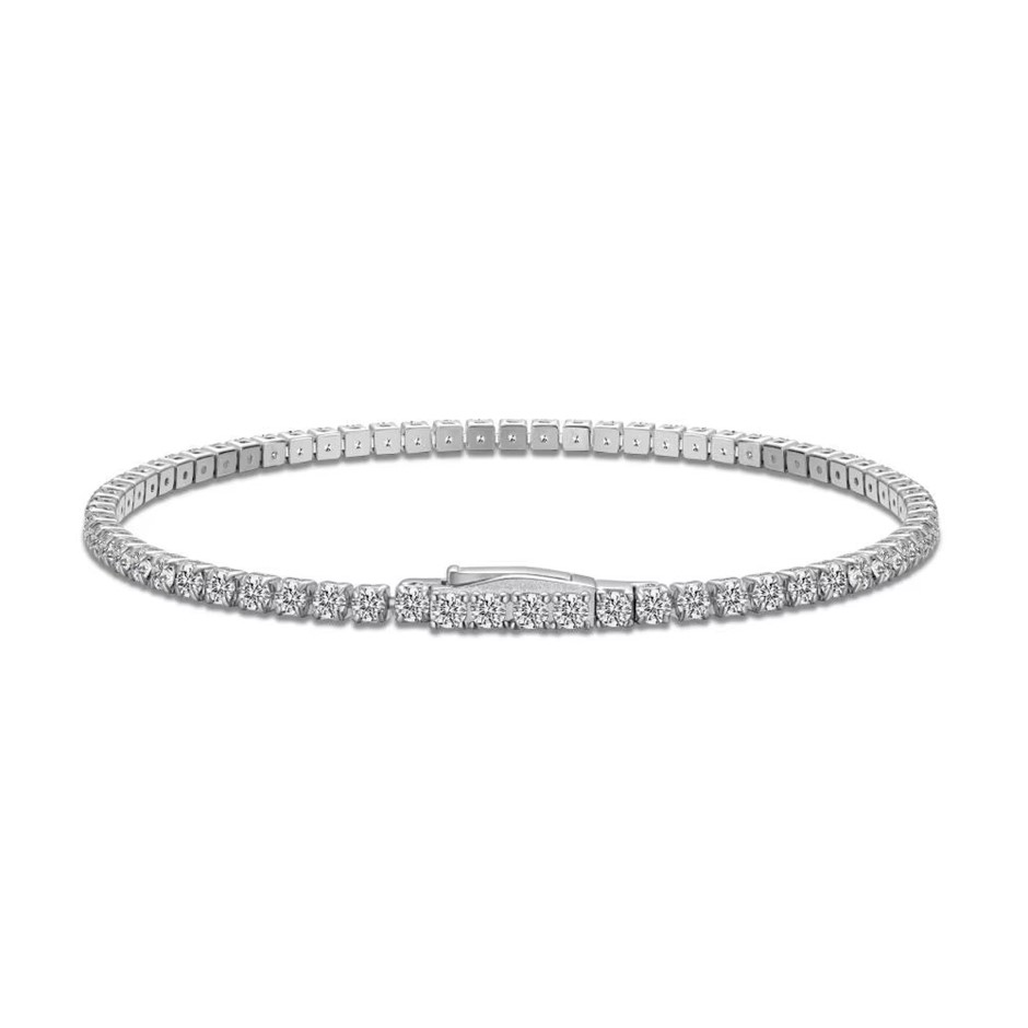 2.5mm Cubic Zirconia 925 Sterling Silver Tennis Bracelet-15cm
