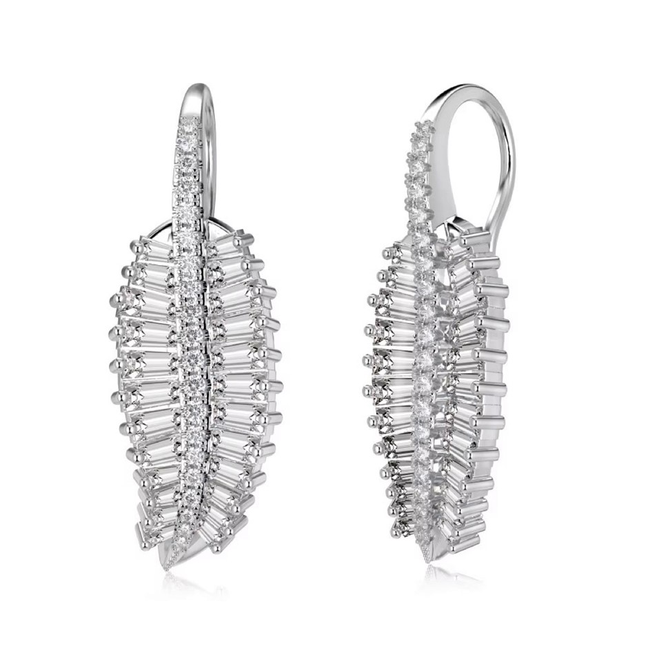 Pear 925 Sterling Silver Cubic Zirconia Leaf Earrings