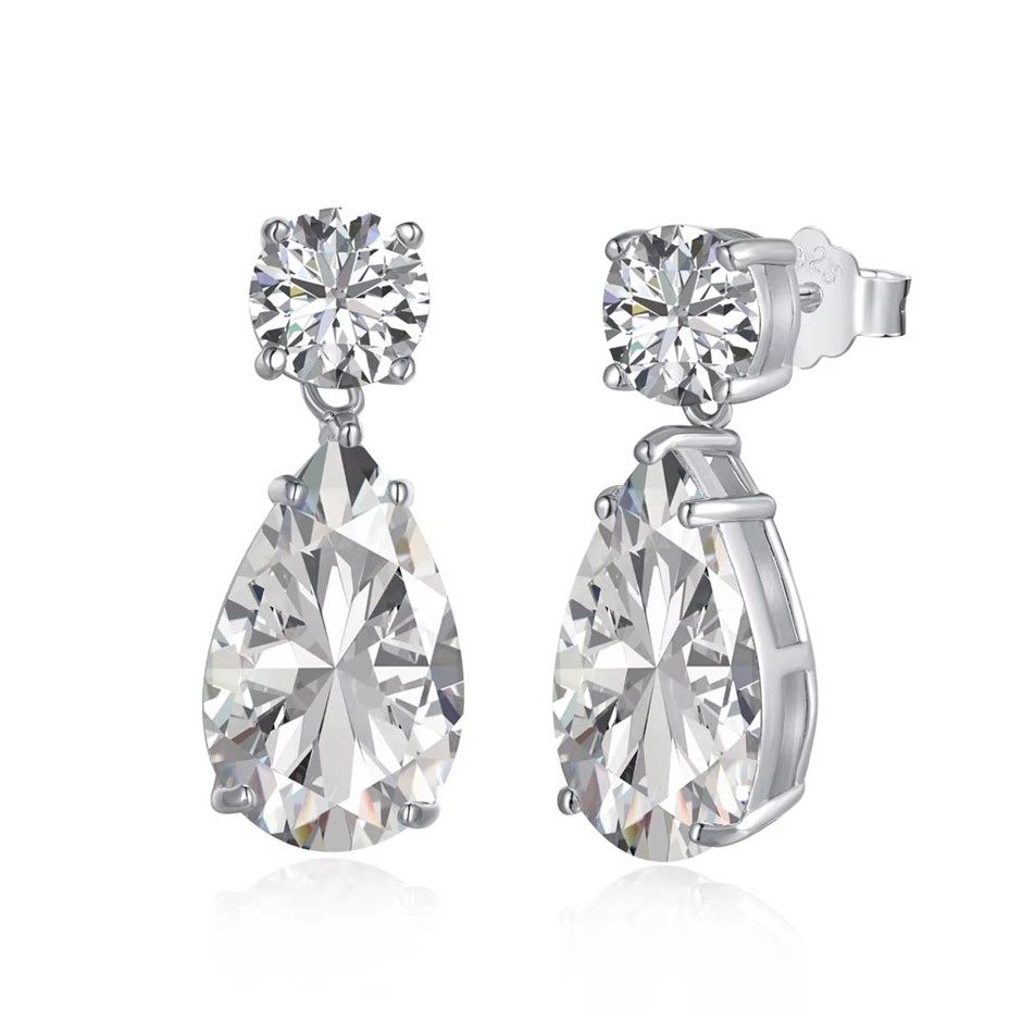 5.0ct Teardrop 925 Sterling Silver Cubic Zirconia Earrings