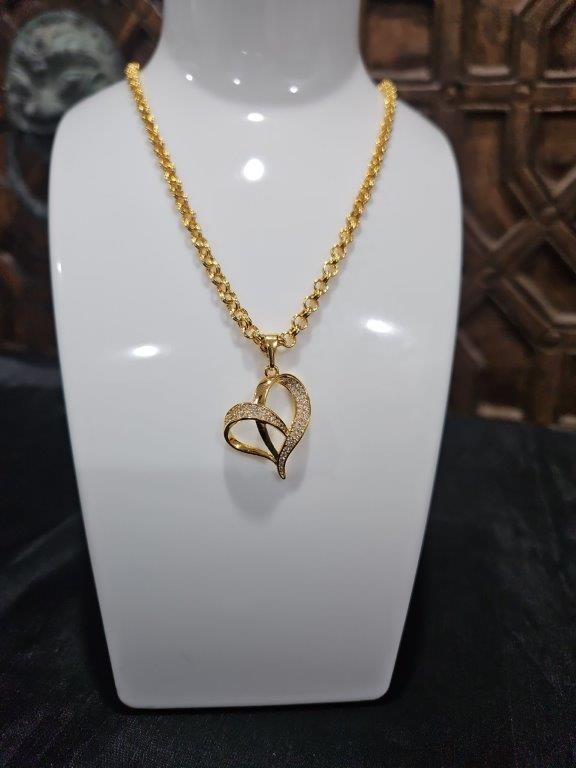 22K/Italy  Gold Filled Set Chain & Heart Pendant -(stamped 22K/Italy)