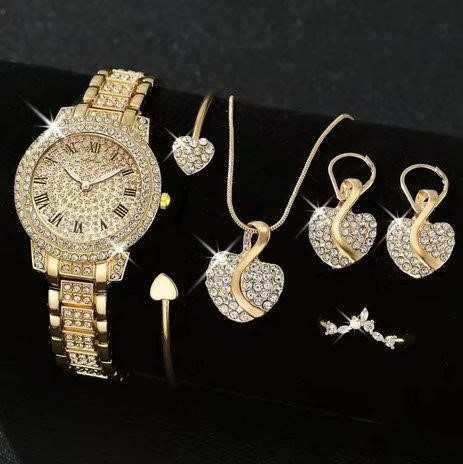 6-Piece Jewellery Set.Watch, Necklace, Bracelet, Ring & Earrings(Gift Box