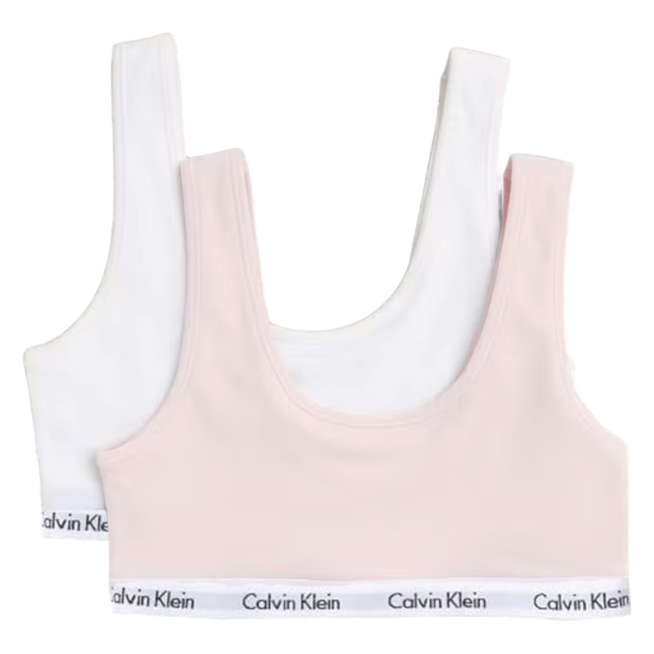2-Pack CALVIN KLEIN Unlined Bralettes, Size S, 90% Cotton, White/Pink (QP0)