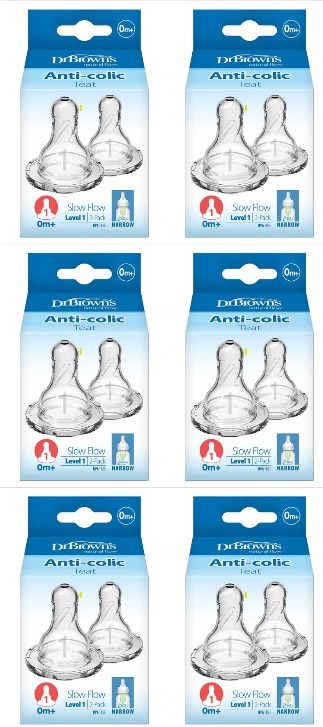 6X DR BROWN'S Level 1 Natural Flow 2 Pack Silicone Teats, 0 months +, For N