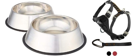BUNDLE OF Amazon Basics Stainless Steel Pet Dog Water And Food Bowl, Set of