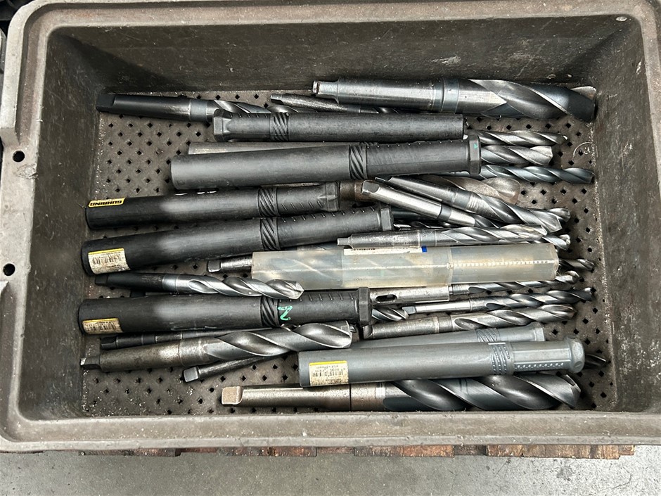 Crate of Assorted Moorse Taper Drill Bits