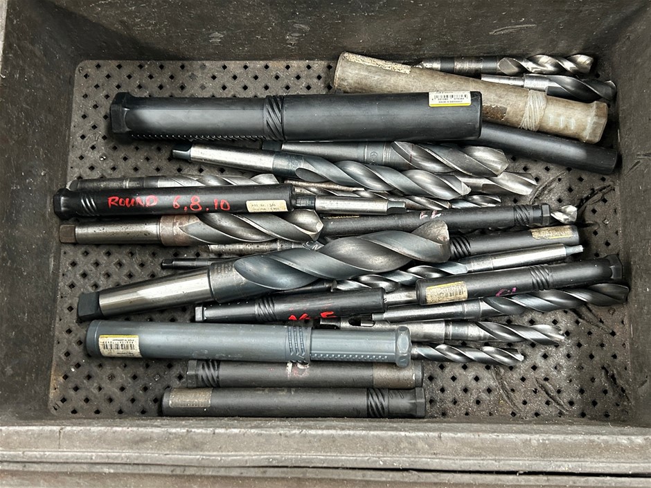 Crate of Assorted Moorse Taper Drill Bits