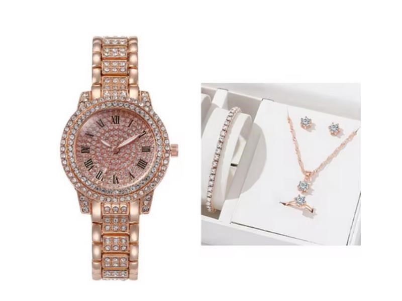 6-Piece Set.Watch, Necklace, Bracelet, Ring & Earrings(Gift Box Included)