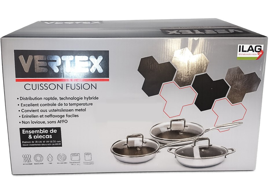 VERTEX 6 Piece Fusion Cookware Pan Set (20cm, 26cm, 30cm Pans) NB: minor us