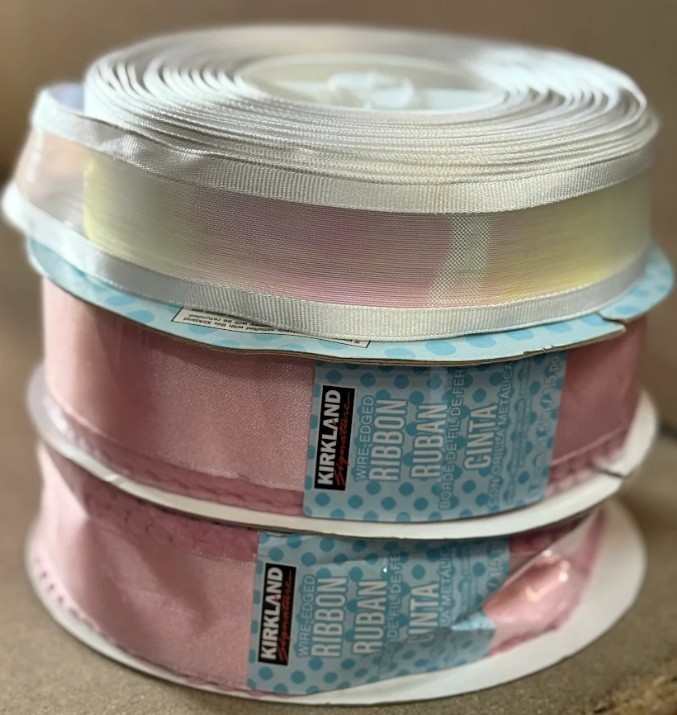 BUNDLE of SIGNATURE Wire Edged Ribbon, Pink/White.