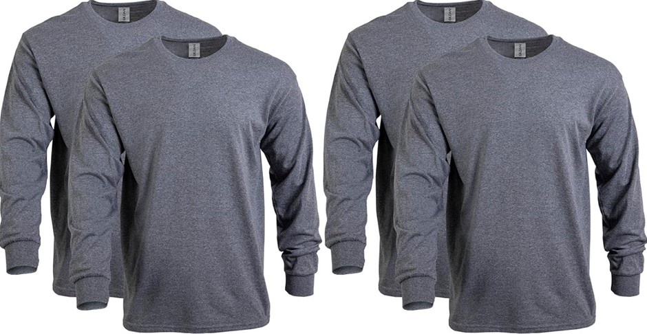 5x Gildan Adult Heavy Cotton Long Sleeve T-Shirt, Graphite Heather XL. NB: