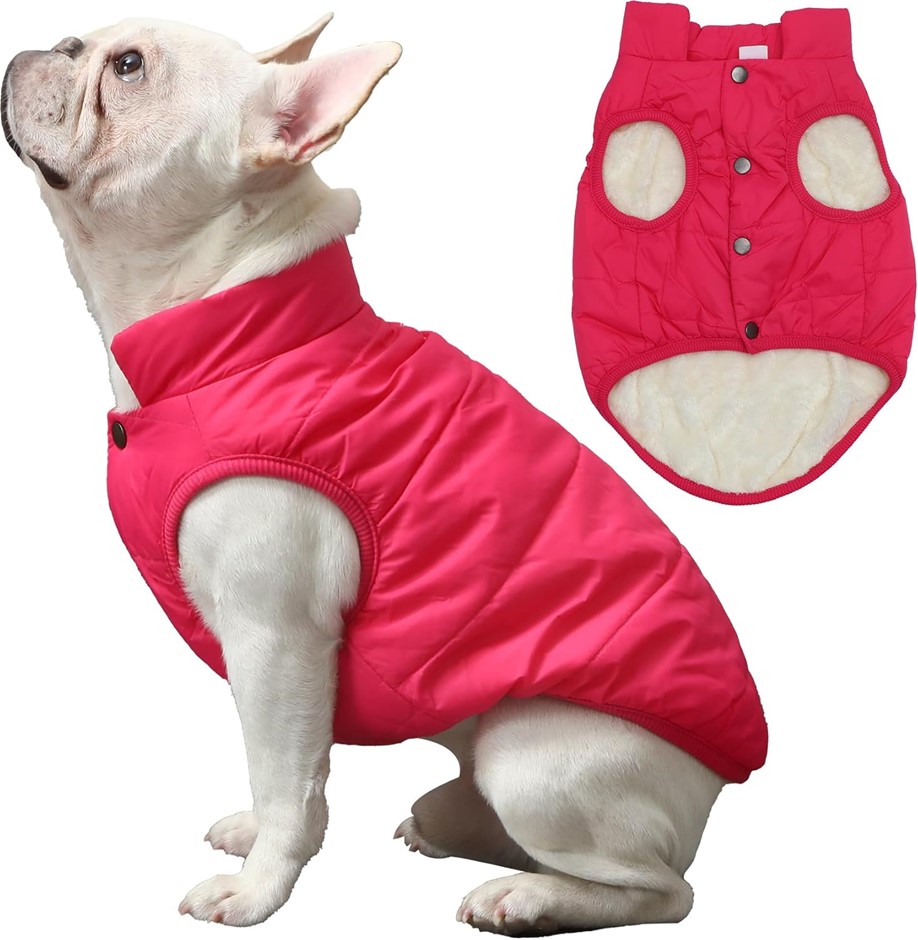 JOYDAOG 2 Layers Fleece Lined Warm Dog Jacket for Winter Cold Weather ,Pink
