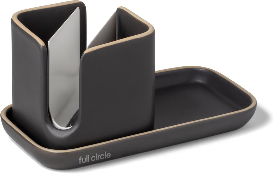 FULL CIRCLE Stash, Ceramic Sink Caddy, Gray and White, 11".