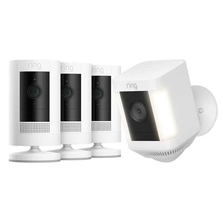 Ring Stick Up Cam Battery 3 Pack White + Spotlight Cam Plus Battery White N