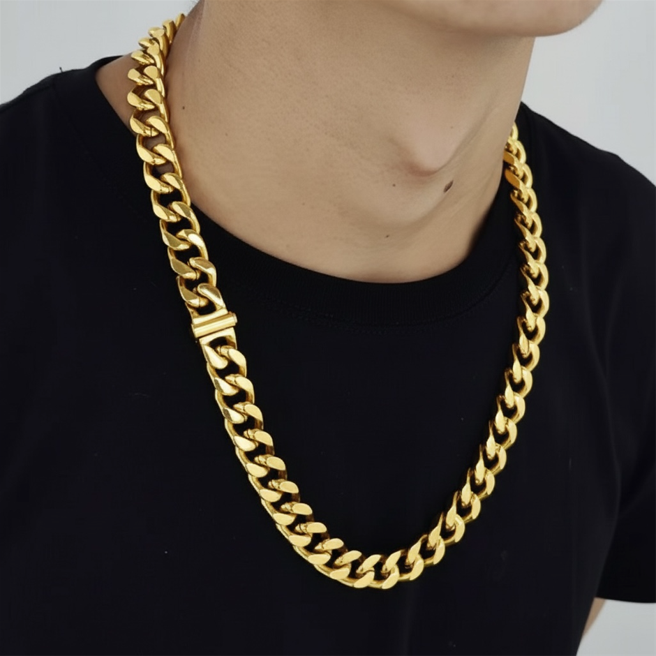 18K Gold Plated Cuban Link Chain Necklace, 10MM Wide - 55.8cm