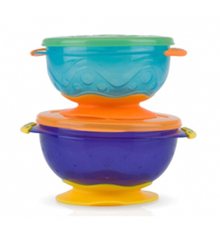 24 x Nuby Stackable Suction Bowls with Lids 2 Pack. RRP: $400.  Buyers Note