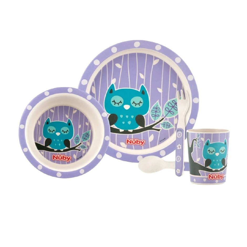 24 x Nuby 5 pc Bamboo & Cornstarch Feeding Set - Owl. RRP: $479. Buyers No