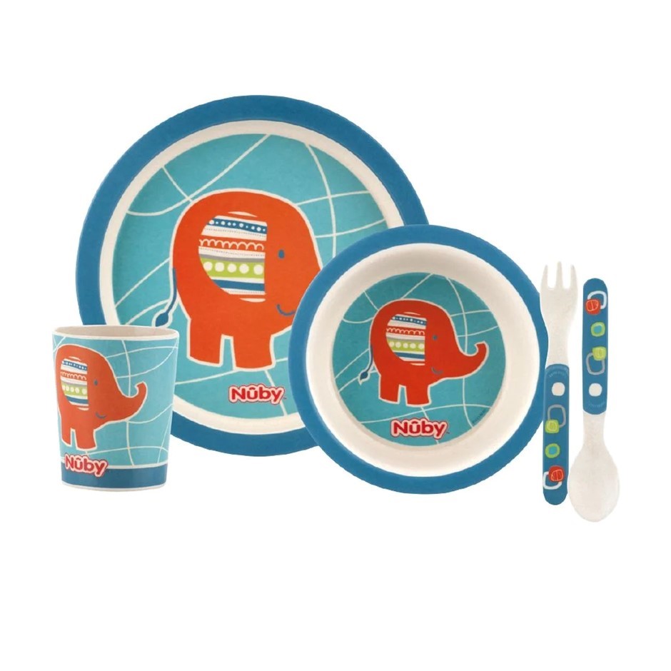 24 x Nuby 5 pc Bamboo & Cornstarch Feeding Set - Elephant. RRP: $479  Buyer