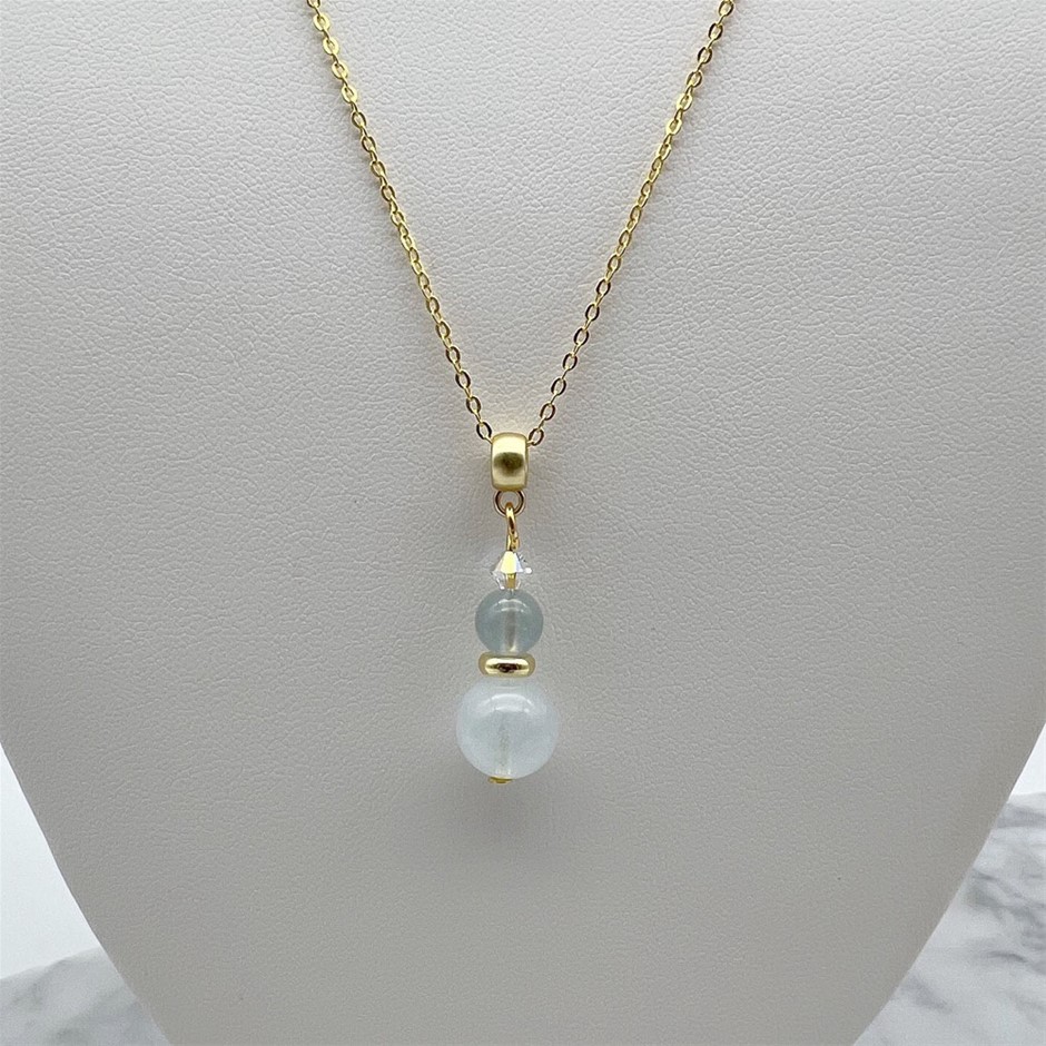 Aquamarine & Swarovski® AU strian Crystal Gold Plated Pendant Necklace