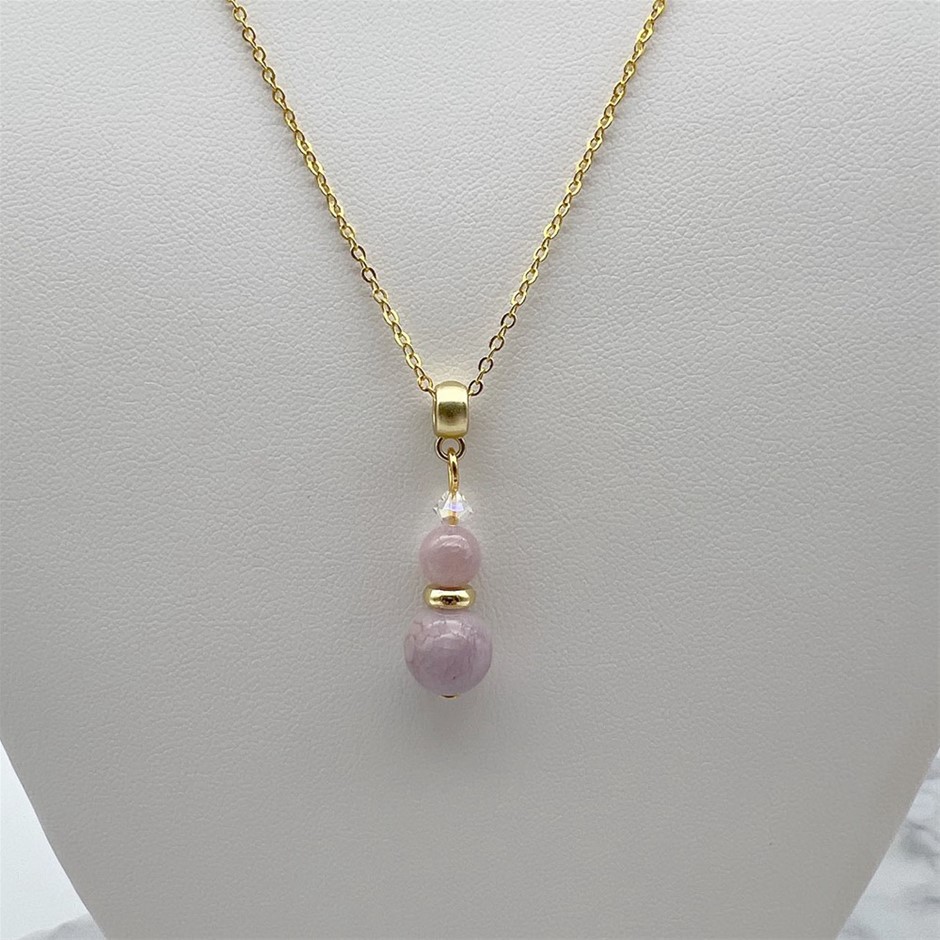 Kunzite & Swarovski® AU strian Crystal Gold Plated Pendant Necklace