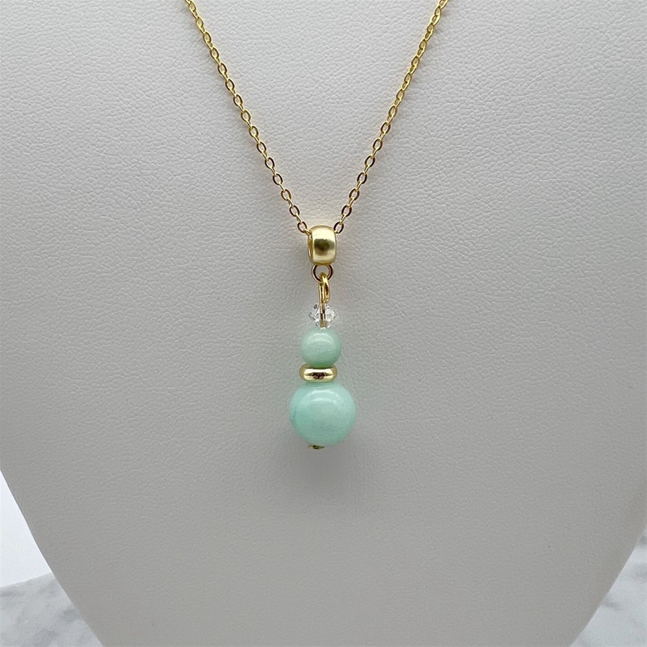 Aqua Malaysia Jade 'Quartz' & Swarovski® AU Crystal Gold Plated Necklace