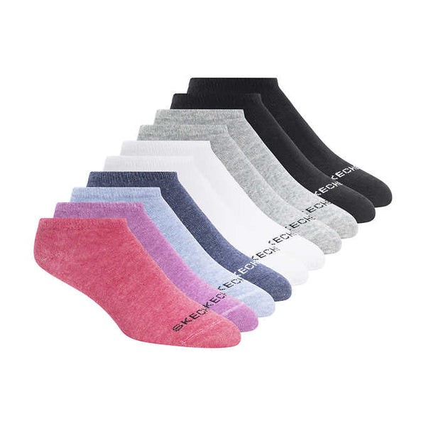 10 Pairs x SKECHERS Women's No Show Socks, Size 9-11, Shoe Size 6-9.5, Cott