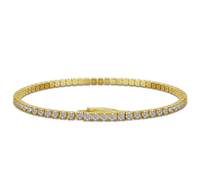 2.5mm Simulated Diamonds 18K Gold Filled 925 Silver Tennis Bracelet-16cm