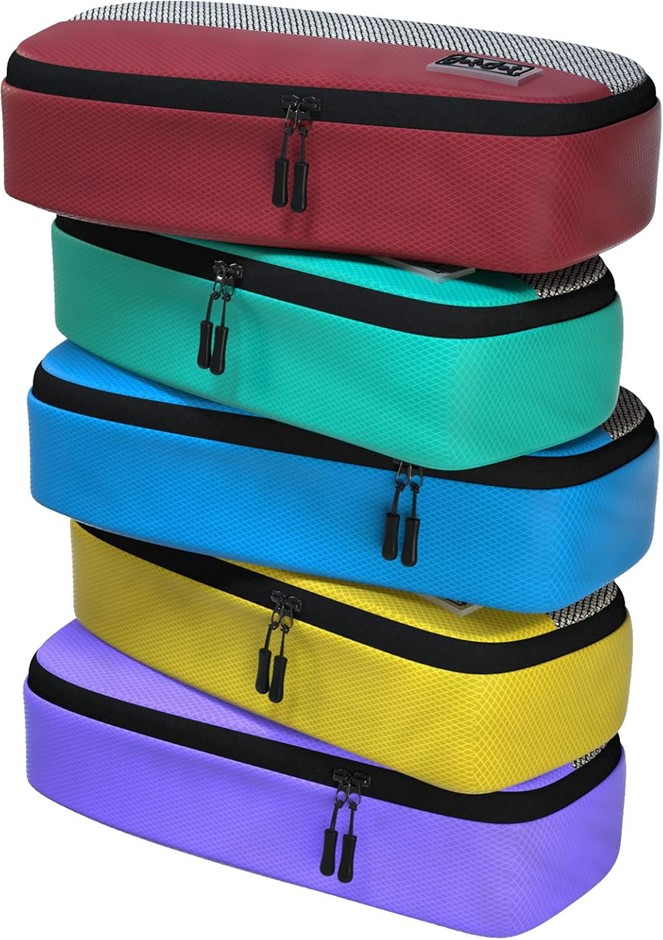 5pcs x DOT&DOT Ultra Lightweight Slim Packing Cubes Set for Travel Red/Purp