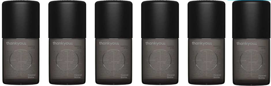 6x Thankyou Deodorant Forever Bottle, 50 ml, Charcoal Glass