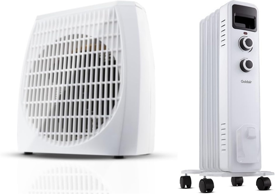 BUNDLE OF Goldair Select Upright Fan Heater 2000W + GOLDAIR 5 Fin Oil Colum
