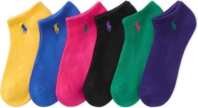 6Pk x POLO Women’s Low-Cut Half Cushion Multi-Color Socks, Size 9-11 Shoe,