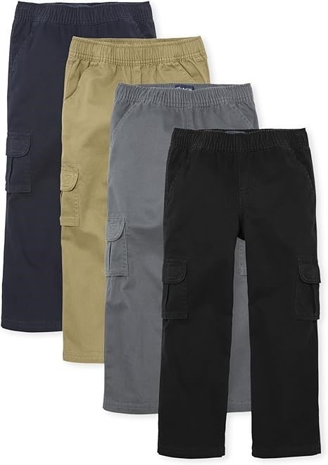 4-Pack THE CHILDREN'S PLACE Boy's Cargo Pants, Size 6, Black/Flax/Gray Stee