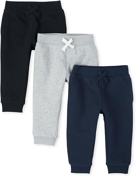 3 Pack xTHE CHILDREN'S PLACE Baby Boys Active Fleece Jogger Sweatpants, Siz